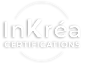 Logo InKréa Certifications en lettres blanches entouré d’un cercle fin sur fond noir.
